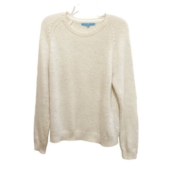 ANTONIO MELANI Sweater Rabbit Fur Pearl Old Money Vanilla Preppy Size Large - Picture 1 of 8